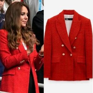 Zara Nwt M Sold Out Kate Red Textured Blazer Coat